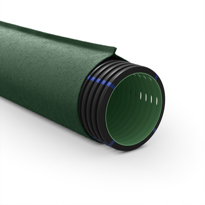 Перфорирана твърда тръба GEODRAIN PLUS с двойна структурирана стена с геотекстил
