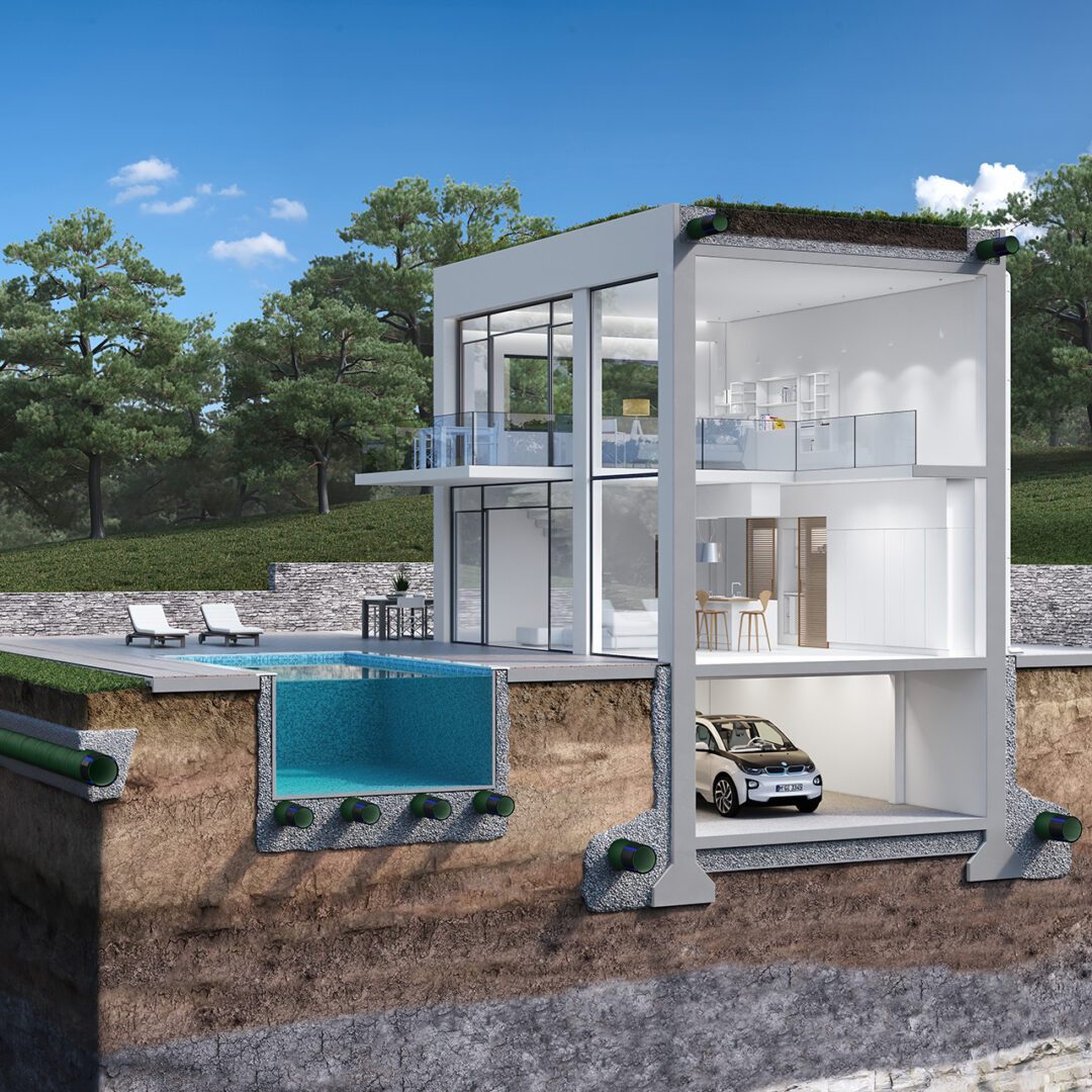 Перфорирана твърда тръба GEODRAIN PLUS с двойна структурирана стена с геотекстил