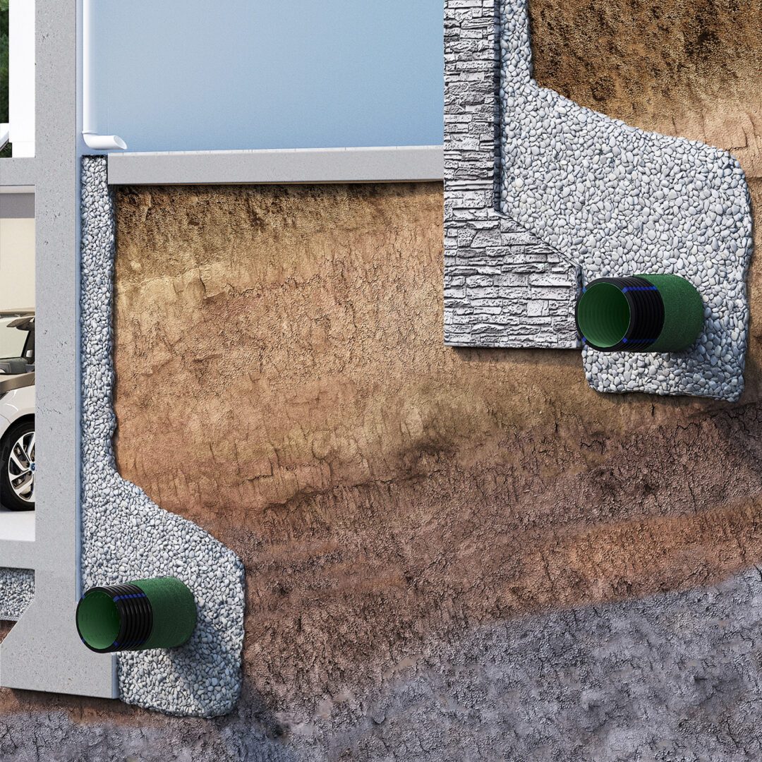 Перфорирана твърда тръба GEODRAIN PLUS с двойна структурирана стена с геотекстил