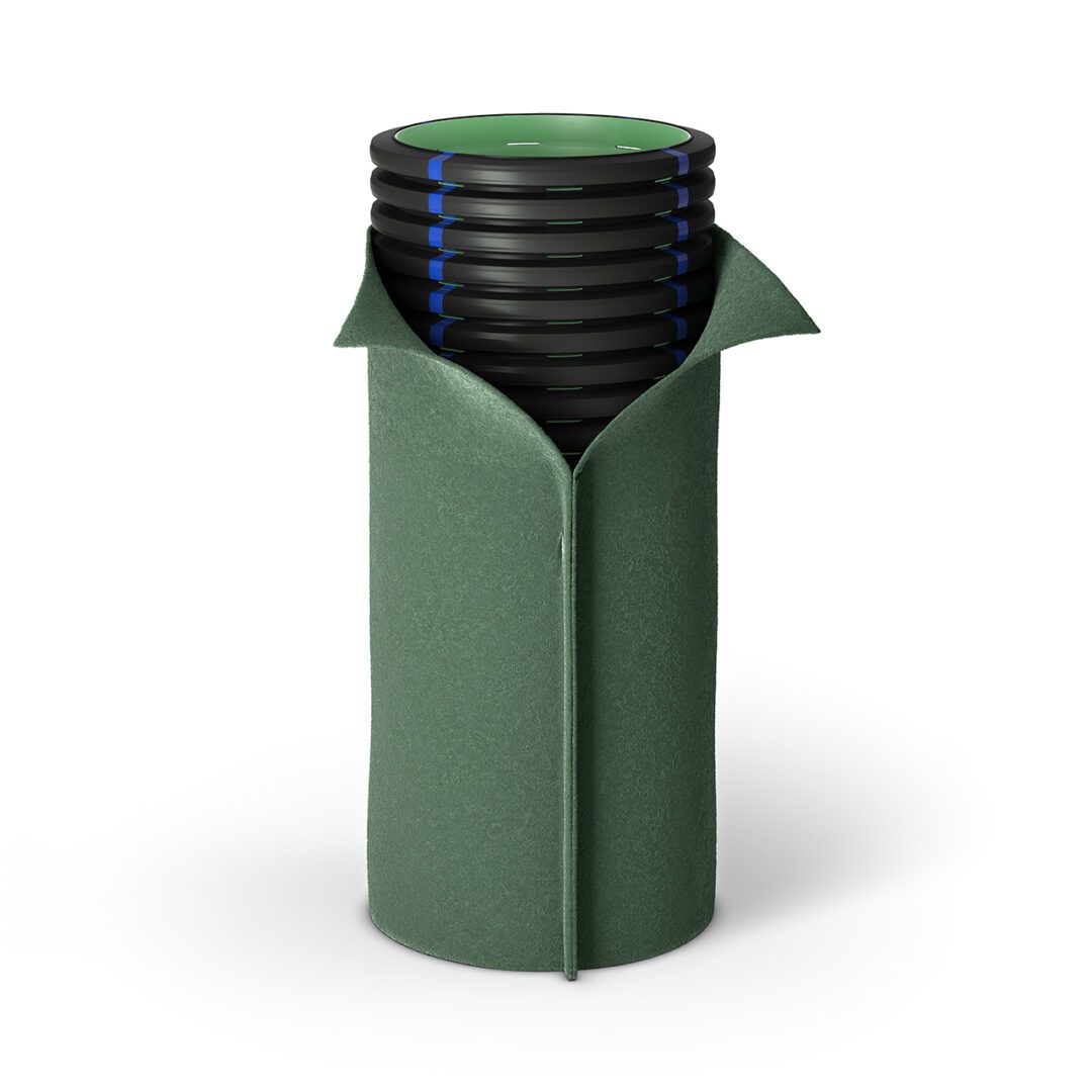 Перфорирана твърда тръба GEODRAIN PLUS с двойна структурирана стена с геотекстил